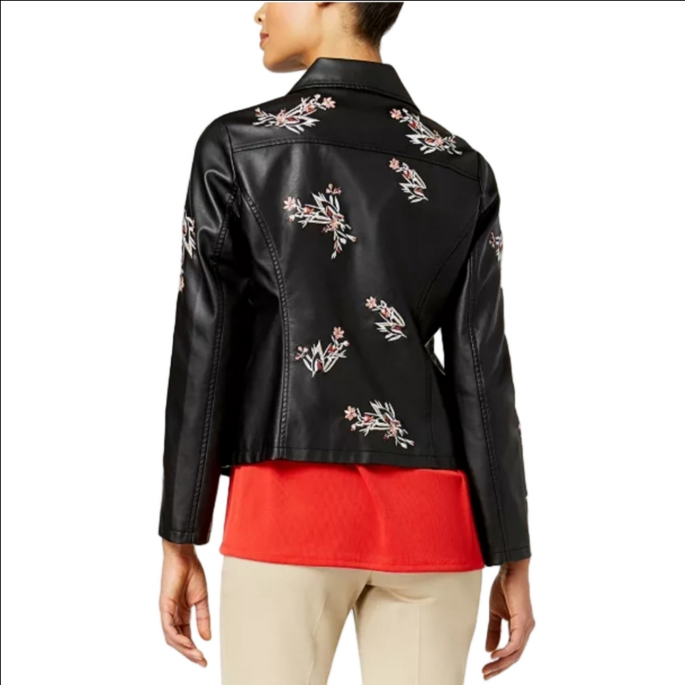 ALFANI embroidered Vegan Leather Coat XL. Floral, Oriental, Animal-friendly🤗 - Picture 2 of 10